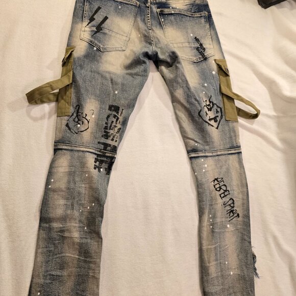 Smoke Rise Cargo Fashion Denim Streetwear Street Ware Wear Mens Jeans Doodle Uti - Picture 8 of 16